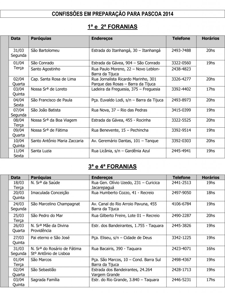 Confissões para a Pascoa 2014